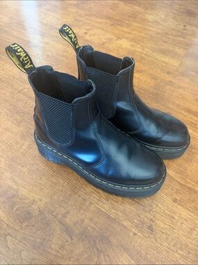 Dr. Martens Black Chelsea Platform Boots with Yellow Stitching